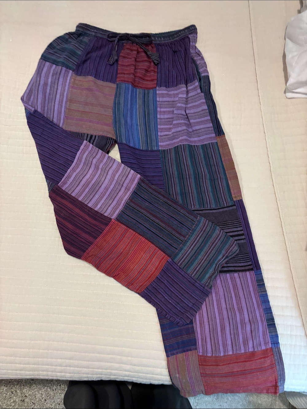 Wide-Leg Patchwork Stripe Pants in Purple Multi